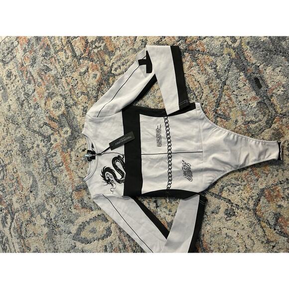 Manière De Voir Women’s Dragon Print Long Sleeve Bodysuit Zip Back XS NWT - Picture 4 of 4